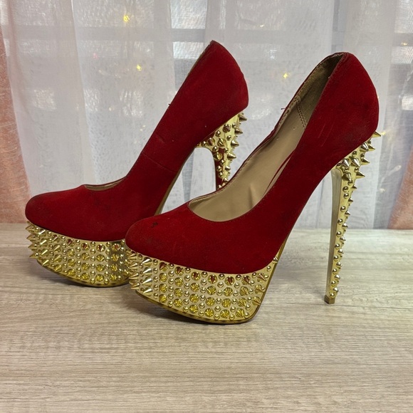 Kush Kouture Red Spiked Platform Heels Size: 7 - Picture 10 of 12